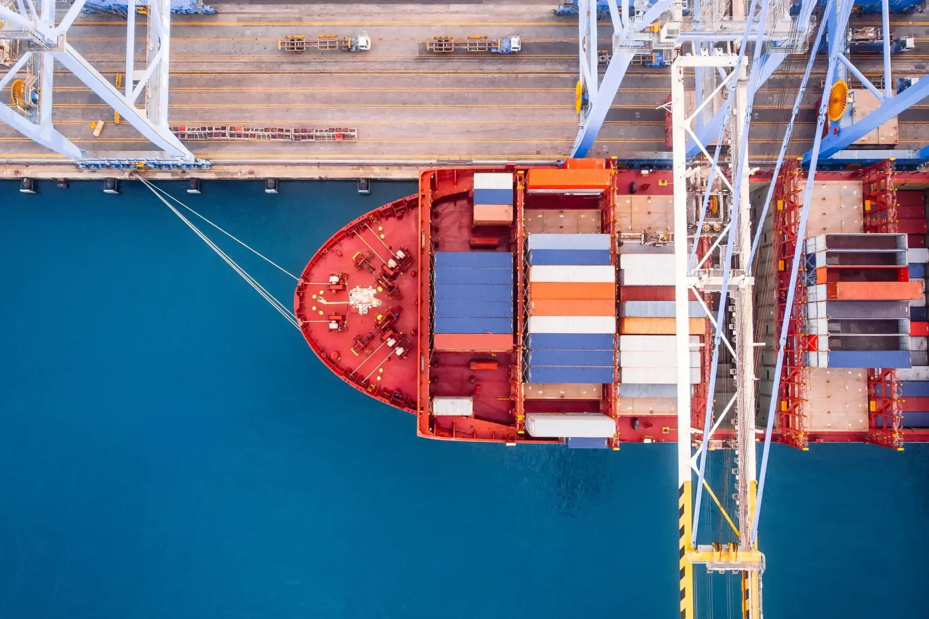aerial view of a large container ship at a dock