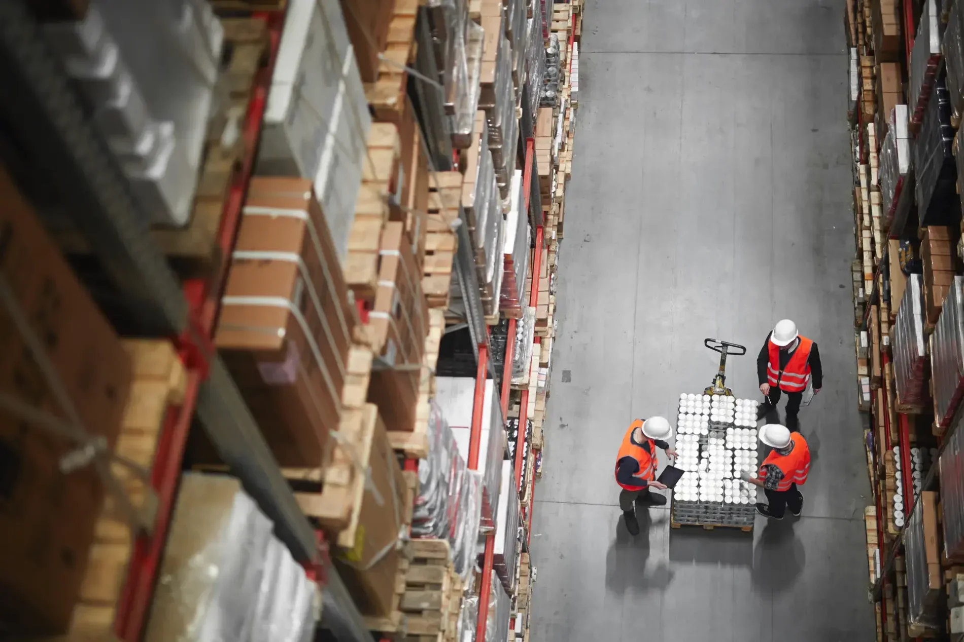 aerial view in a large warehouse