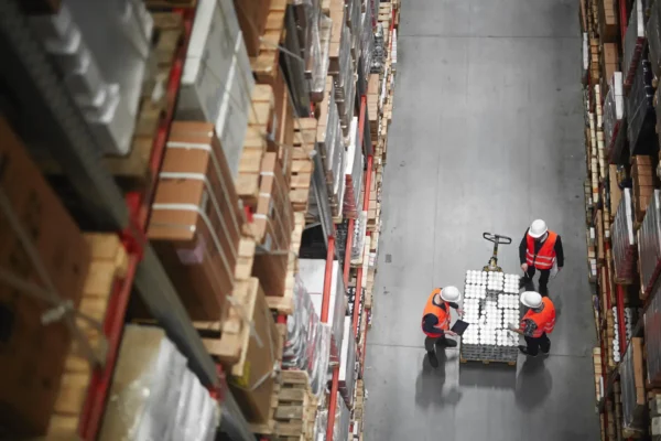 aerial view in a large warehouse