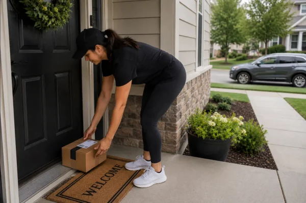 A package delivery to the front door of a residence